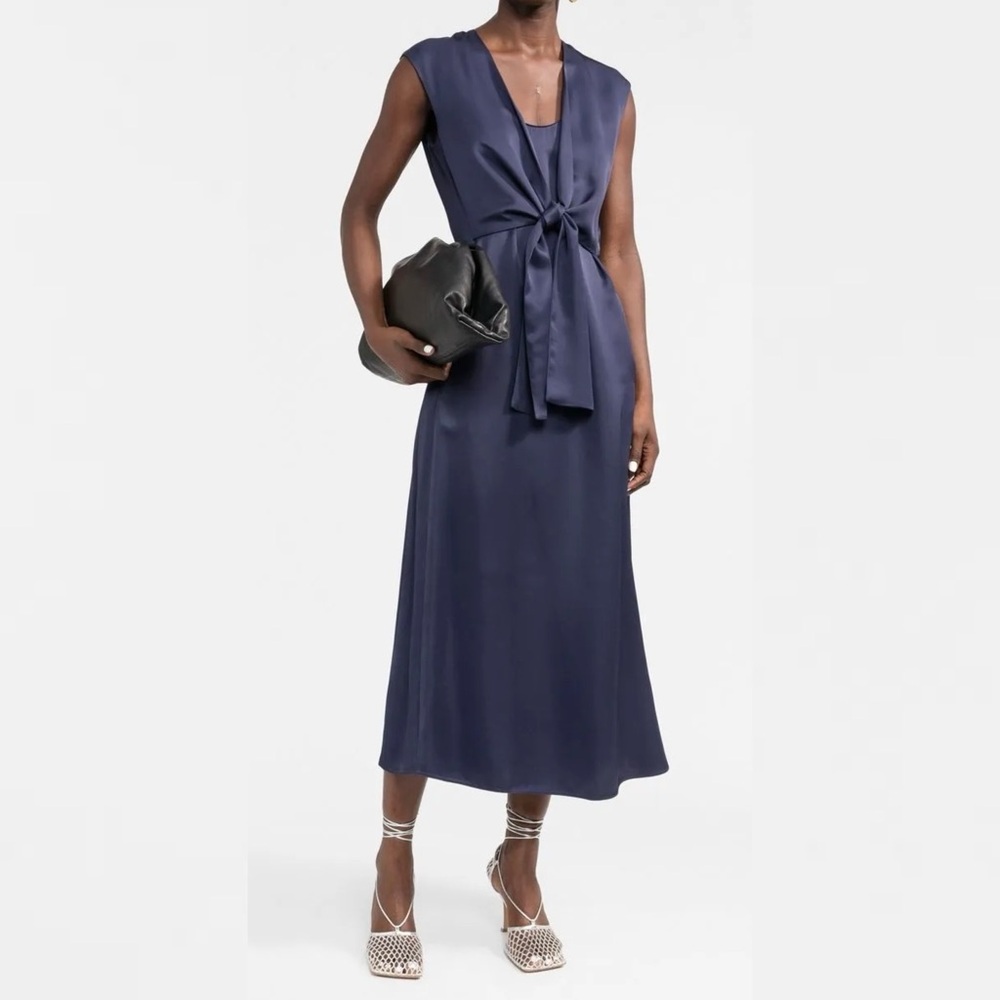There Was One Knot Detail Navy Satin Midi Dress Made in Italy Farfetch 44 8 $520